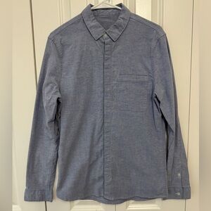 Men's Blue Lululemon Athletica Button-Up Shirt with hidden button placket
